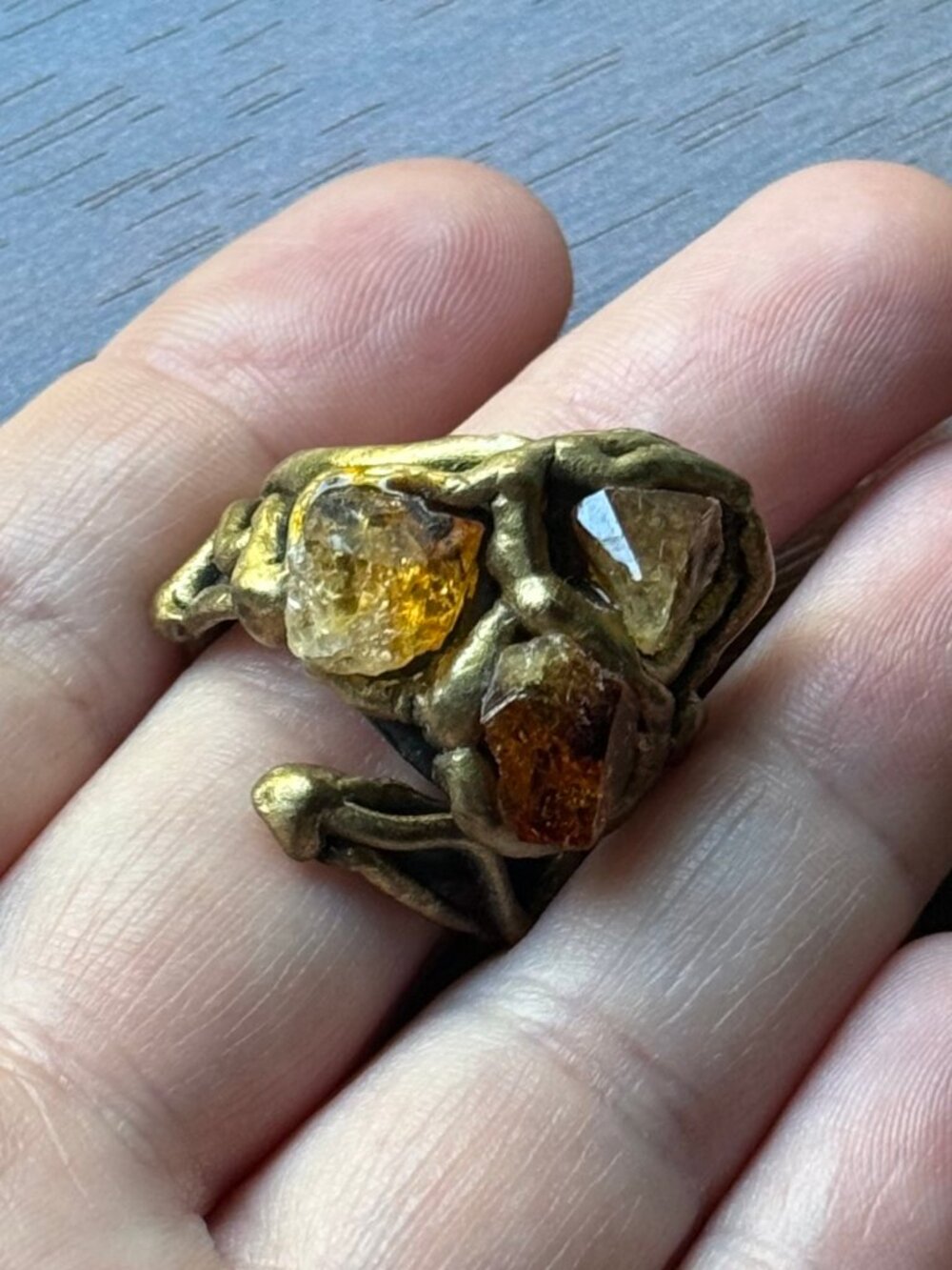 Magical Brutalist Raw Citrine and Brass Artisan Ring - Picture 2 of 7